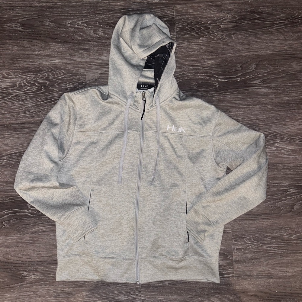 Men’s Huk zip up sweatshirt. Size medium. Color grey.